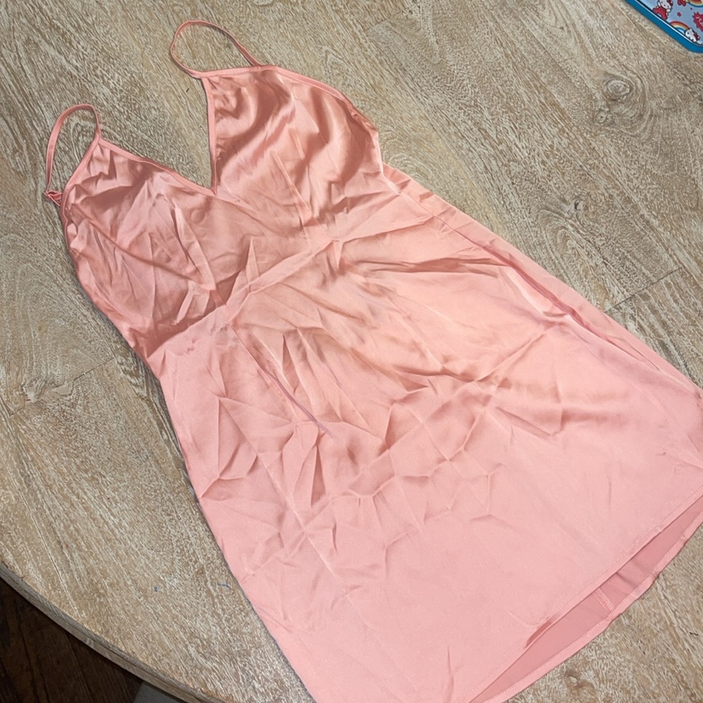 For Love & Lemons Pink Satin Mini Slip Dress Low Back Stretchy XS Sexy Lingerie